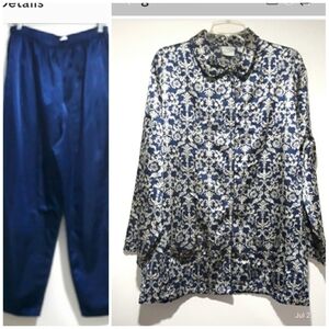 Delicates Navy and White Satin Pajama Set